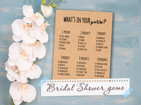 What's In Your Purse Game Whats In Your Purse Bridal Shower Game / Wedding shower game / Purse Bridal Shower rustic Instant Download!