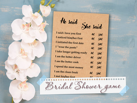 He said she said bridal shower game, Bride or groom game, bride groom game, kraft rustic Guess Who Said It Phrase Game Wedding