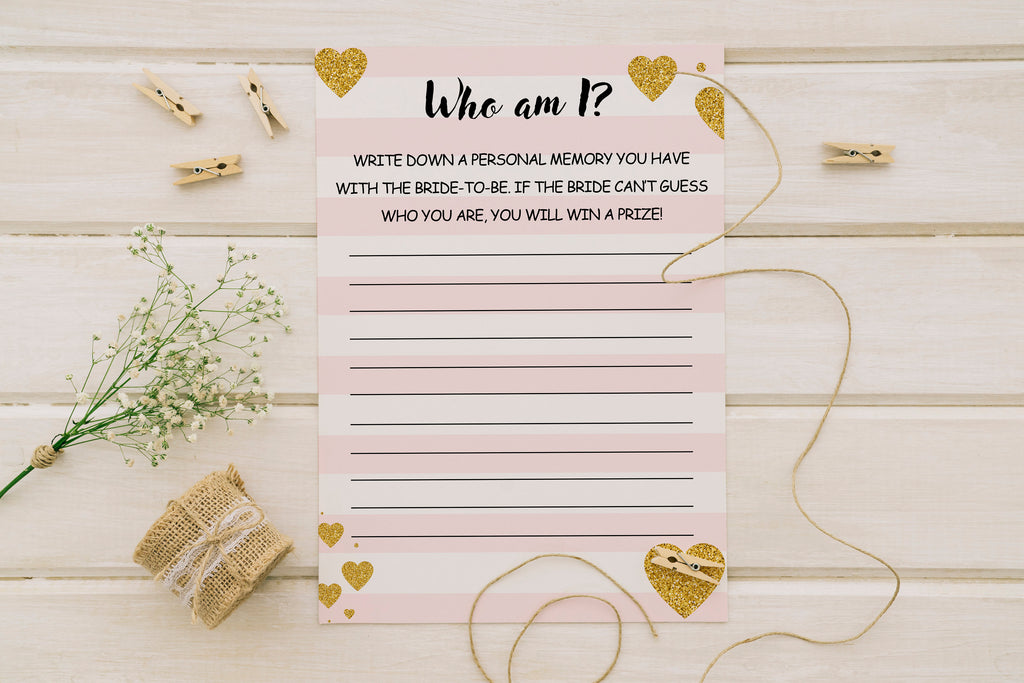 Copy of Who Am I Bridal Shower Game . shower memory game, diy bridal shower, memory of the bride, bridal guessing game, Instant Download!