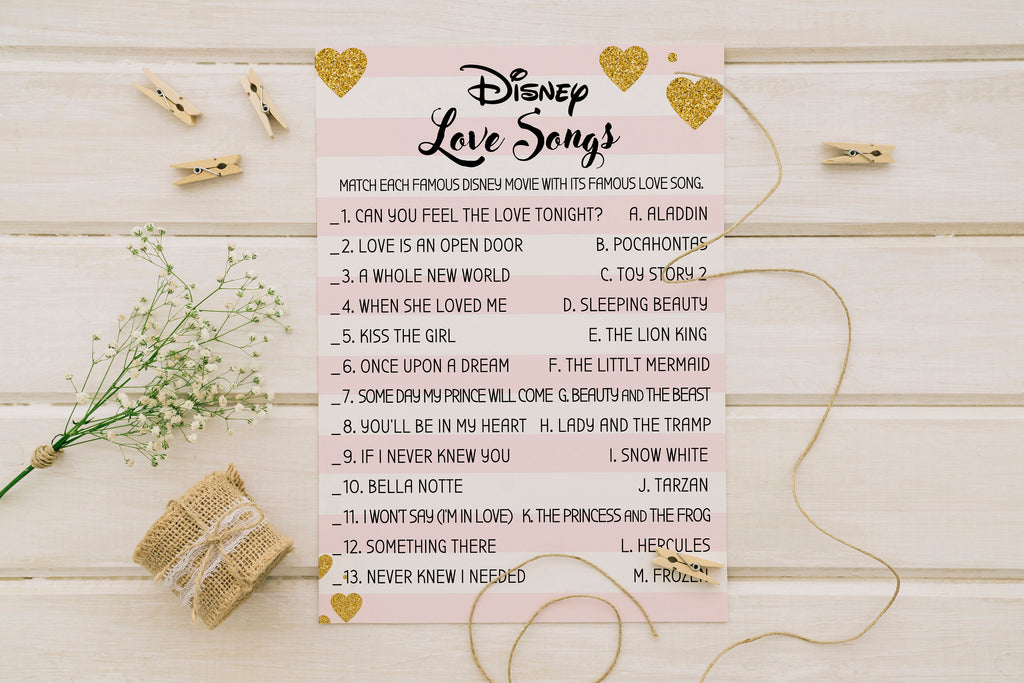 Disney Love Quotes Bridal Shower Game . disney love songs . Wedding Shower Game bridal rustic game, country shower, INSTANT Download!