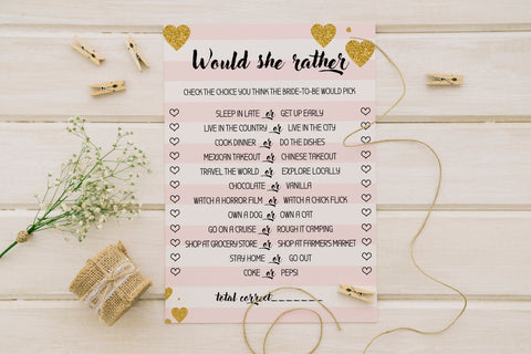 Would She Rather Bridal Shower Game/Gold Confetti Game, What Would Bride Do, Couples Shower Printable Game INSTANT DOWNLOAD