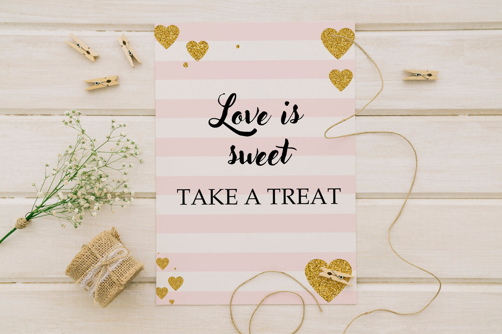 Love is sweet Sign, Pink Gold Bridal Shower, Thank you sign, please take one Sign, Bridal Shower Decoration, Bridal Shower Sign