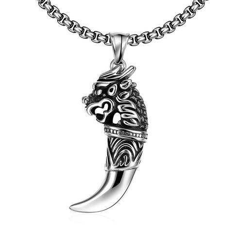 Mens Stainless Steel Dragon Tooth Necklace