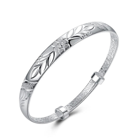 Floral Diamond Laser Cut Bangle in 18K White Gold Plated