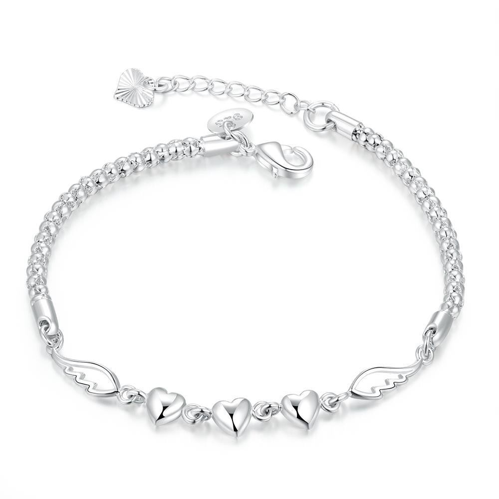 Angles Wings Triple Heart Bracelet in 18K White Gold Plated