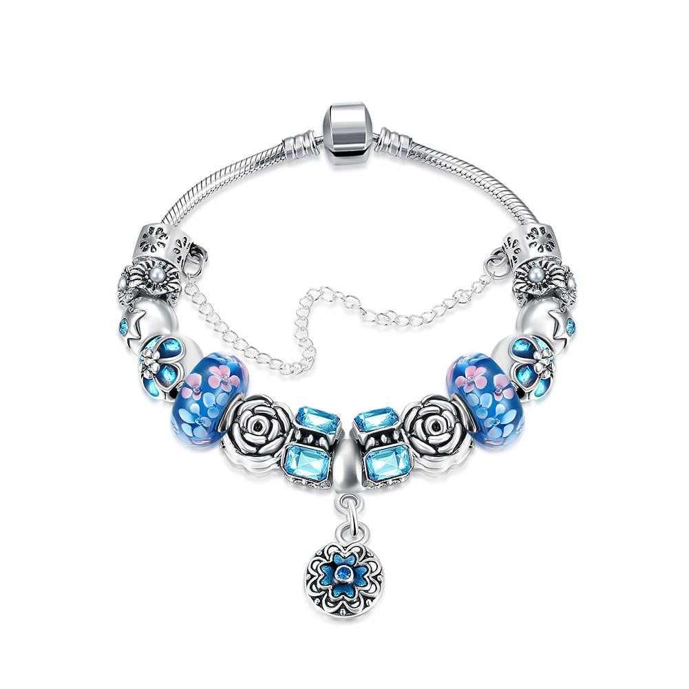 Royal Sky Blue Petite Emblem Pandora Inspired Bracelet Made with Swarovski Elements