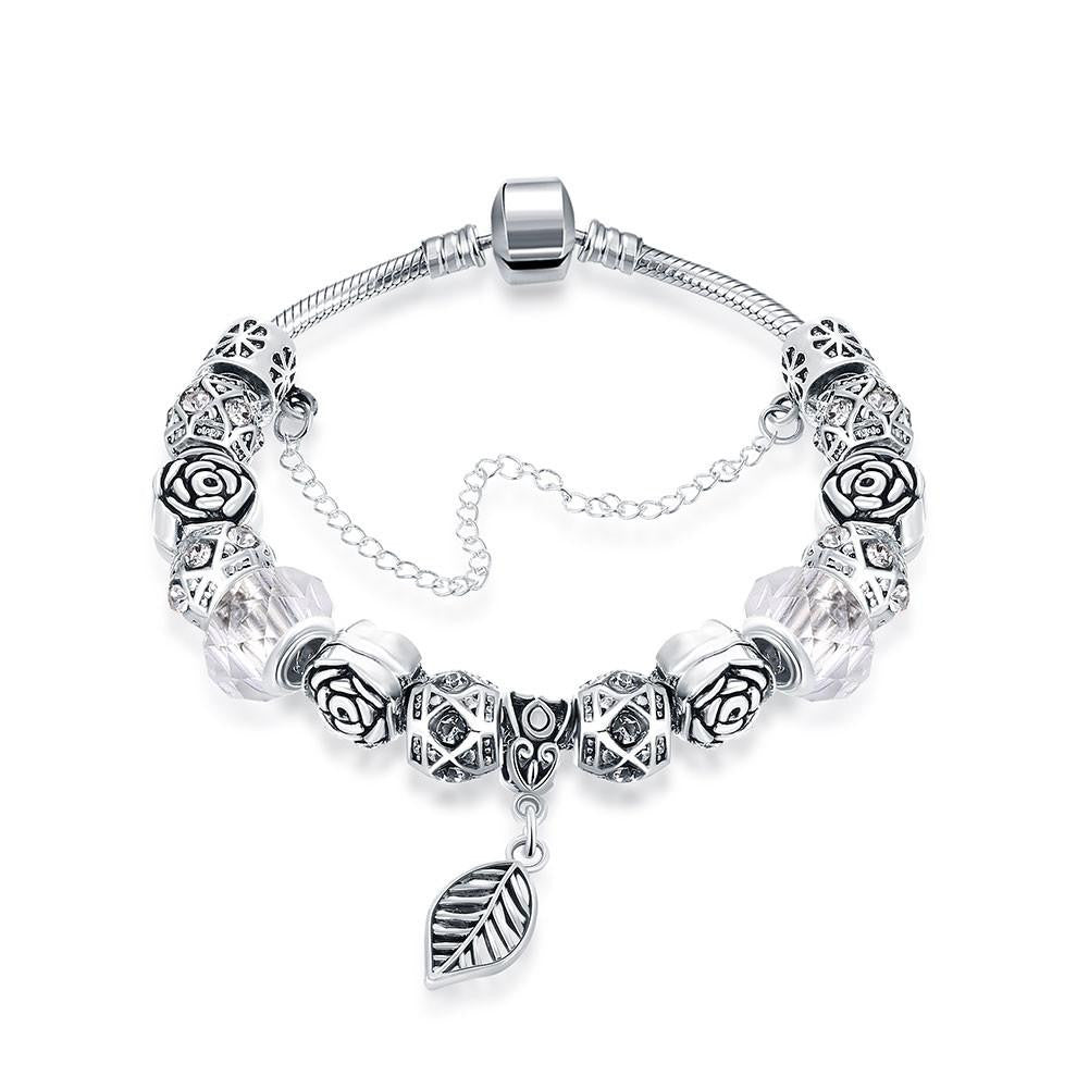 Petite Ivory Cream Leaf Branch Pandora Inspired Bracelet Made with Swarovski Elements