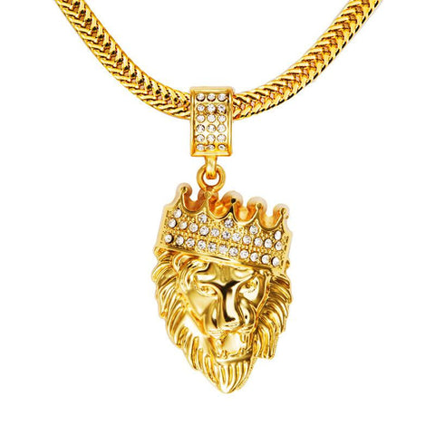 18K Gold-Plated Lion Head Pendant with Chain Necklace