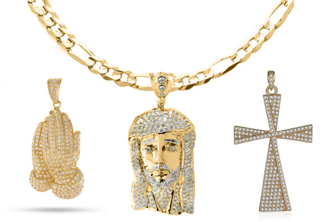 18K Gold Plated Religious Cross Set - Fiagro Necklace + 3 Pendants Set 2