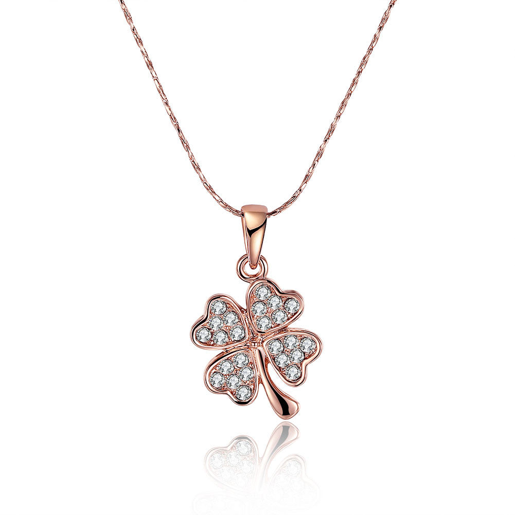 Gold Plated Petite Clover Necklace with Crystal Inlay