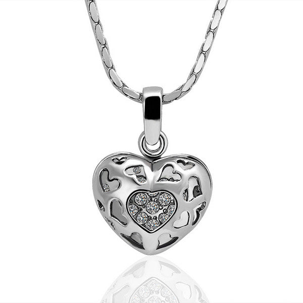 White Gold Plated Laser Cut Petite Heart Necklace