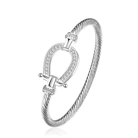 Swarovski Crystal Lucky Horseshoe Bangle in 18K White Gold Plated