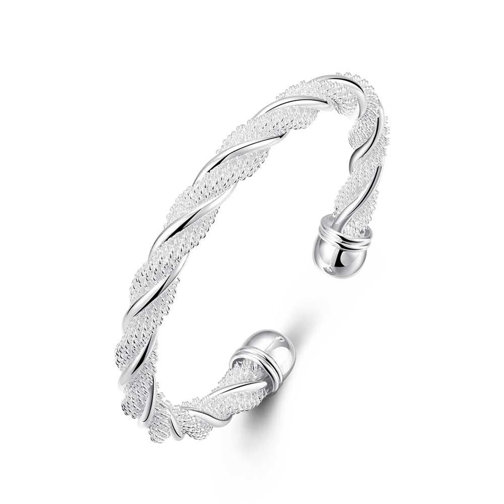 Mesh Twist Bangle in 18K White Gold Plated