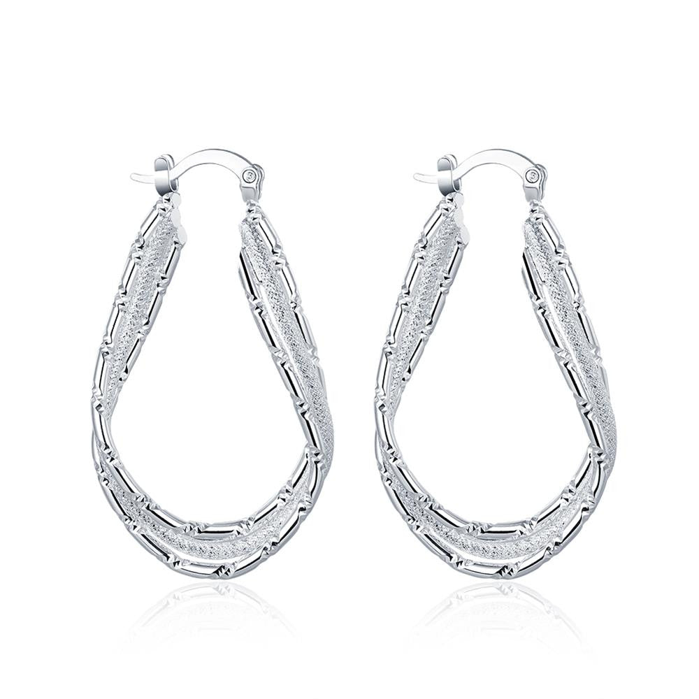 Diamond Cut Inception Hoop Drop Earring in White Gold Plated