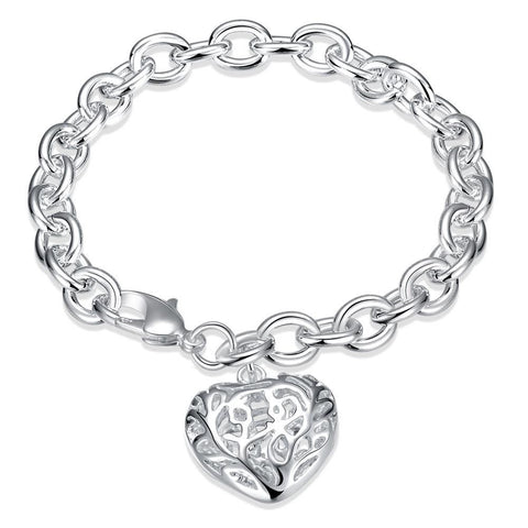 Filigree Heart Bracelet in 18K White Gold Plated