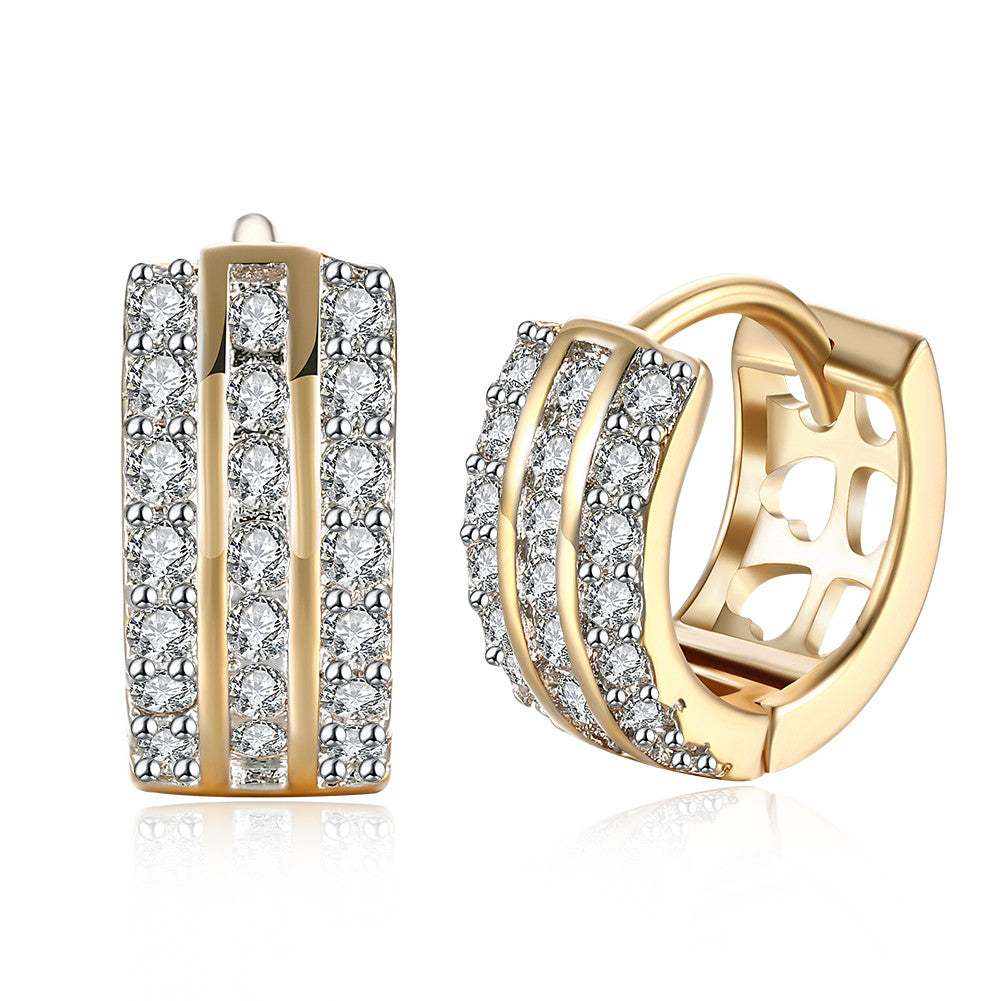 Swarovski Crystal 18K Gold Plated Triple Row Huggie Earring