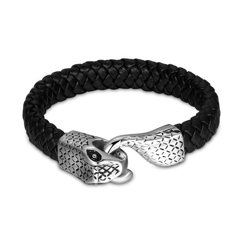 Mens Stainless Steel Leather Bracelet