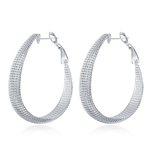 Beaded Hoop 4mm Earring in White Gold Plated