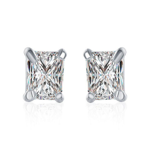 Swarovski Crystal Stud Rectangle diamond cut Earring in White Gold Plated