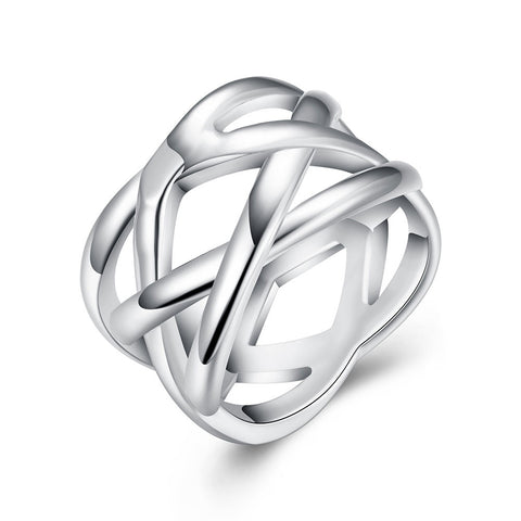 18K White Gold Plated Criss Cross X Ring