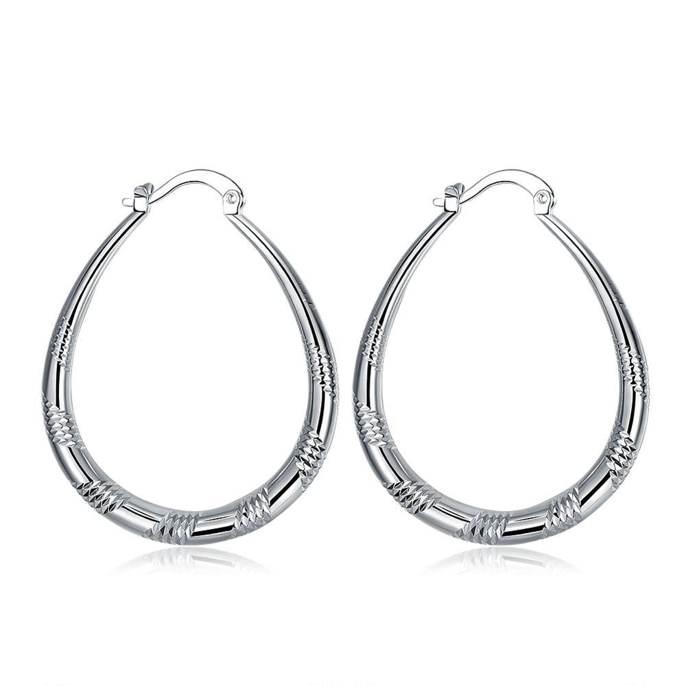 Diamond Cut French Lock Hoop Earring in White Gold Plated