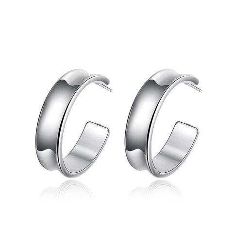 Hoop Half Stud Earring in White Gold Plated