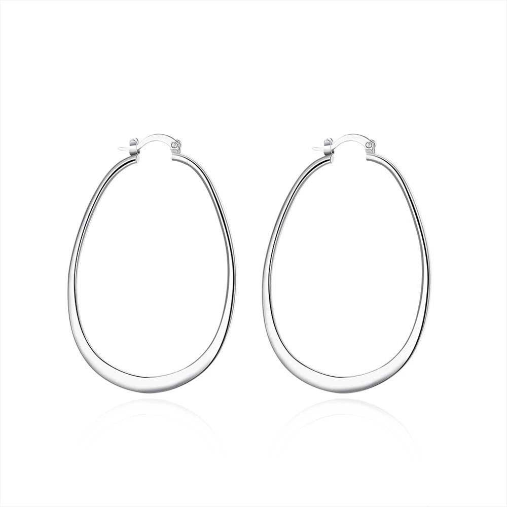 Large Oval Hoop Earring in White Gold Plated