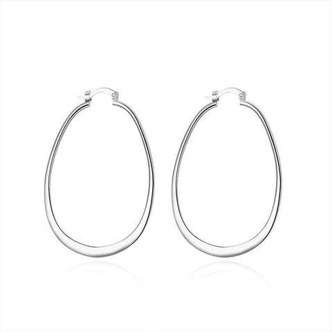 Large Oval Hoop Earring in White Gold Plated