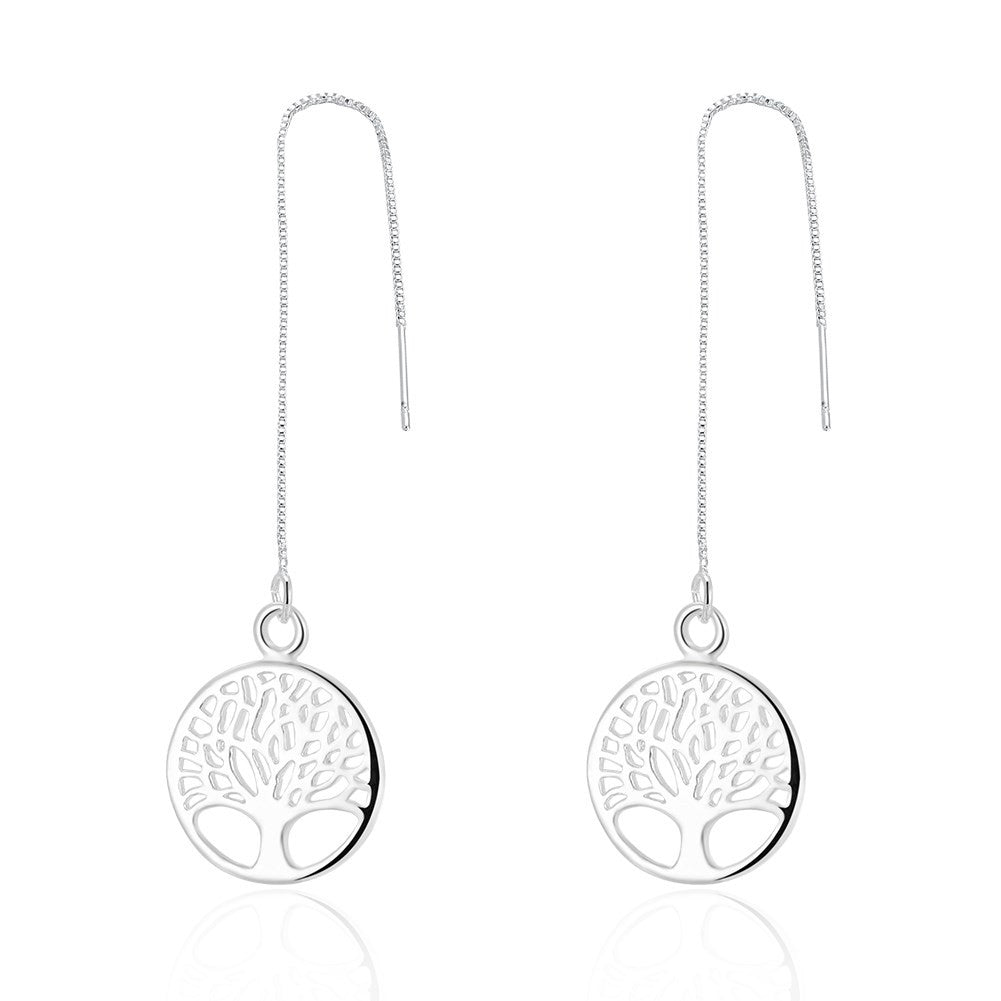 Tree of Life Threader Earring in White Gold Plated