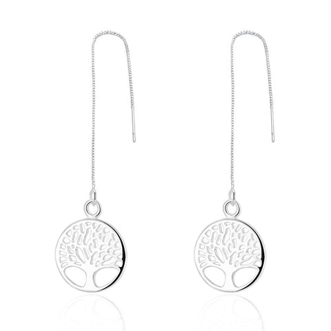 Tree of Life Threader Earring in White Gold Plated