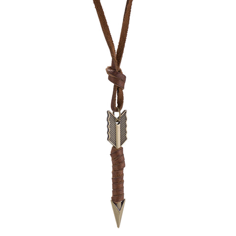 Mens Necklace in Stainless Steel Arrow wrapped in Vegan Leather