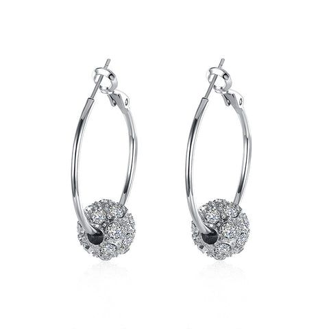 Swarovski Crystal Pave Ball 3mm Hoop Earring for Womens