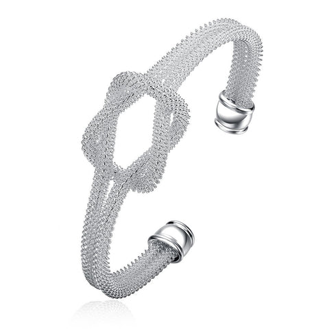 White Gold Plated Love Knot Mesh Bangle