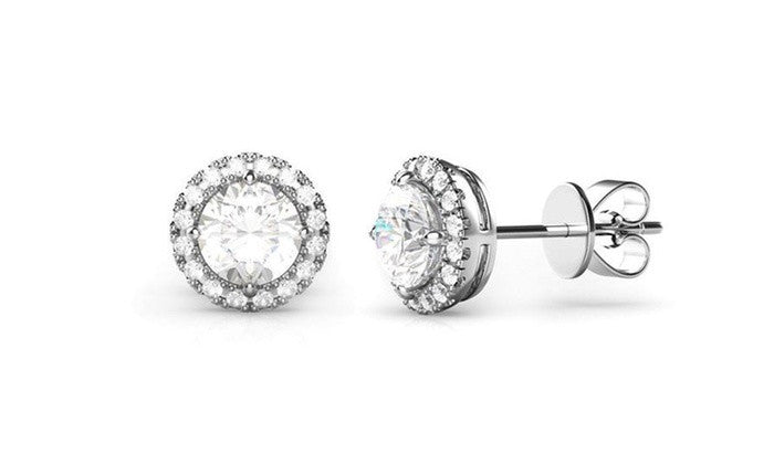 3.44 CTTW Halo Stud Earrings with Swarovski Element Crystals