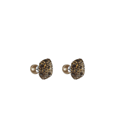 Made with Swarovski Crystal Double Stud Earring - Brown