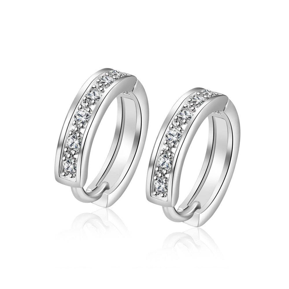 18K White Gold Plated Huggies Clip Earrings