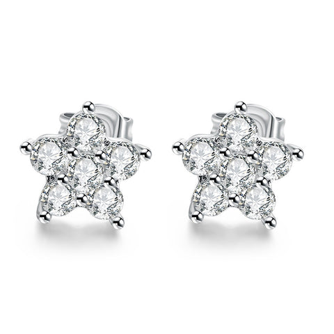 18K White Gold Plated Flower Studded Earrings