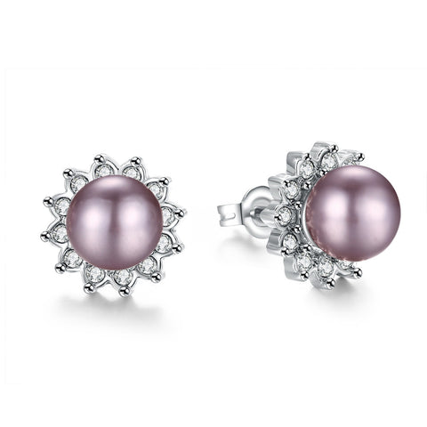 White Gold Plated Purple Pearl Studs