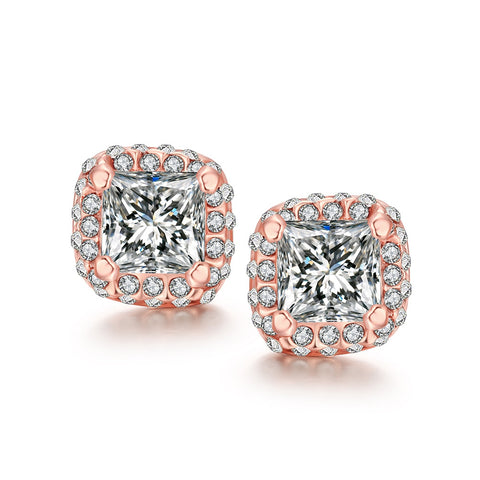 White Topaz Diamond Simulated Studs 18K Rose Gold