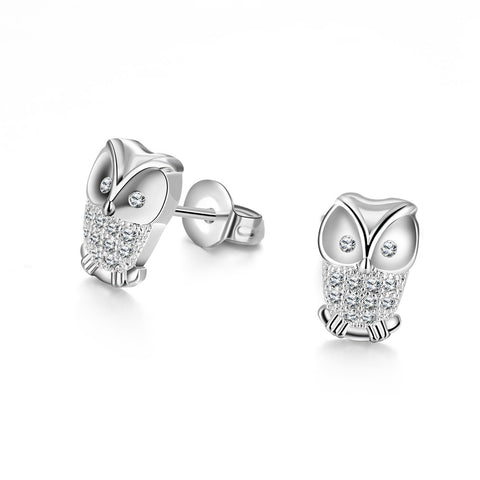 18K White Gold Plated Owl Studded Earrings