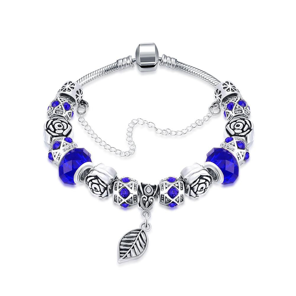 Dark Royal Blue Leaf Branch Pandora Inspired Bracelet Made with Swarovski Elements