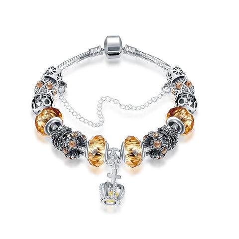 Royal Yellow Citrine Crown Jewel Pandora Inspired Bracelet Made with Swarovski Elements