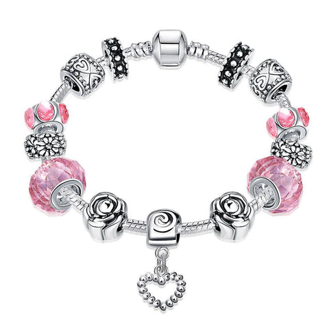 Rose Quartz Pandora Inspired Bracelet Made with Swarovski Elements