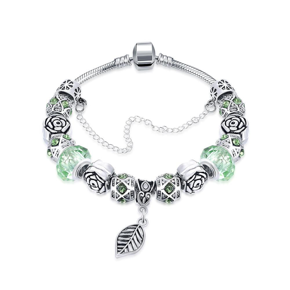 Light Green Leaf Branch Pandora Inspired Bracelet Made with Swarovski Elements