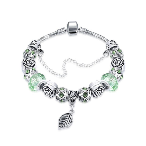 Light Green Leaf Branch Pandora Inspired Bracelet Made with Swarovski Elements