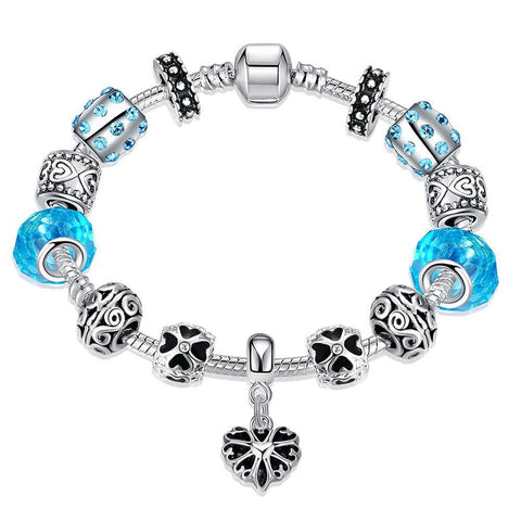 Aquamarine Crystal Heart Pandora Inspired Bracelet Made with Swarovski Elements