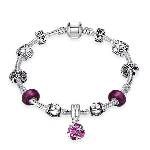 Amethyst Crystal Pandora Inspired Bracelet Made with Swarovski Elements