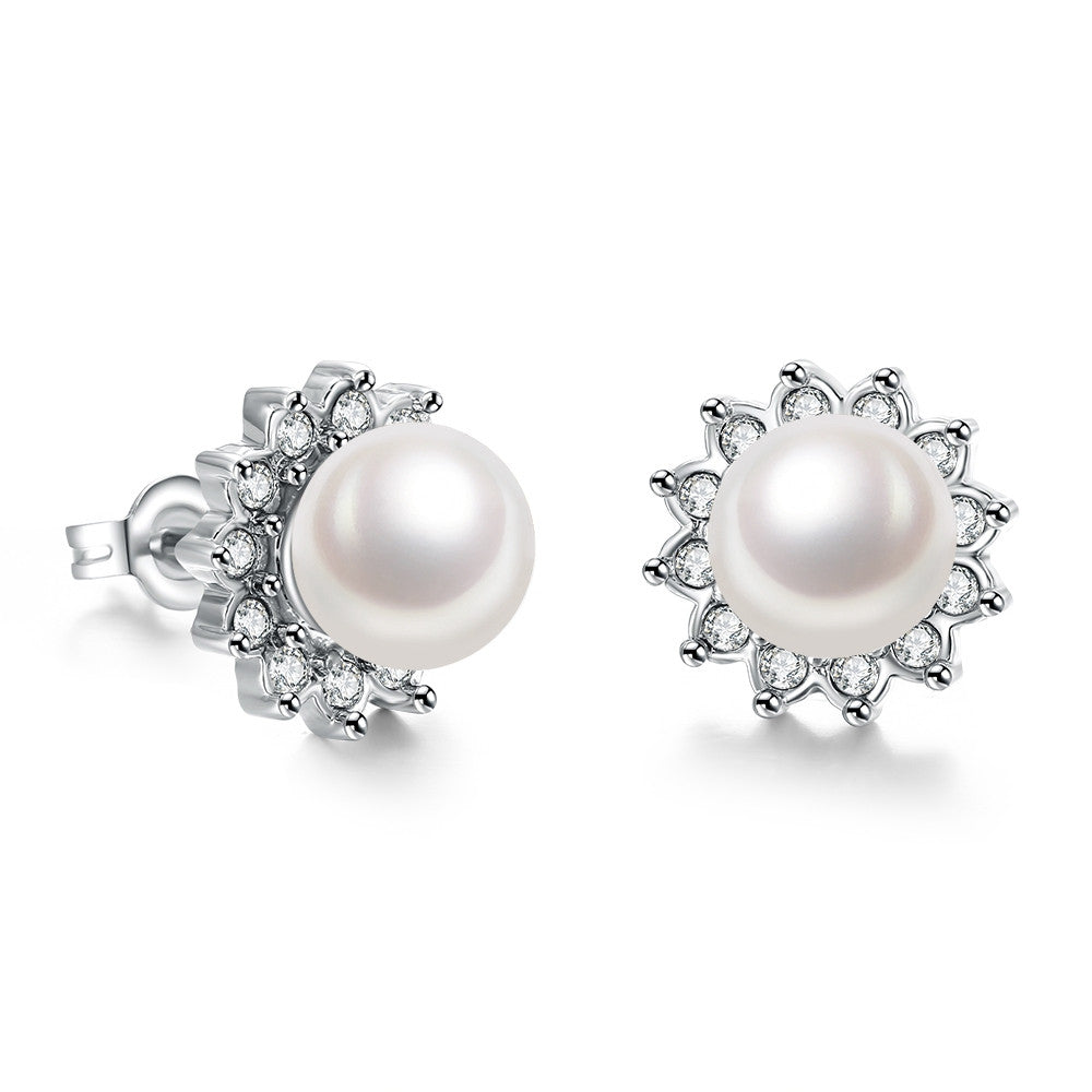 18K White Gold Plated Pearl Star Studded Earrings