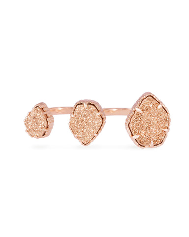 Rose Gold Plated Plated with Orange Druzy Stone Knuckle Ring