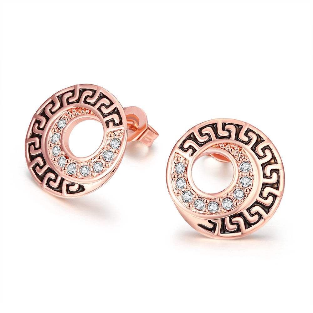 18K Rose Gold Plated Medallion Stud Earring